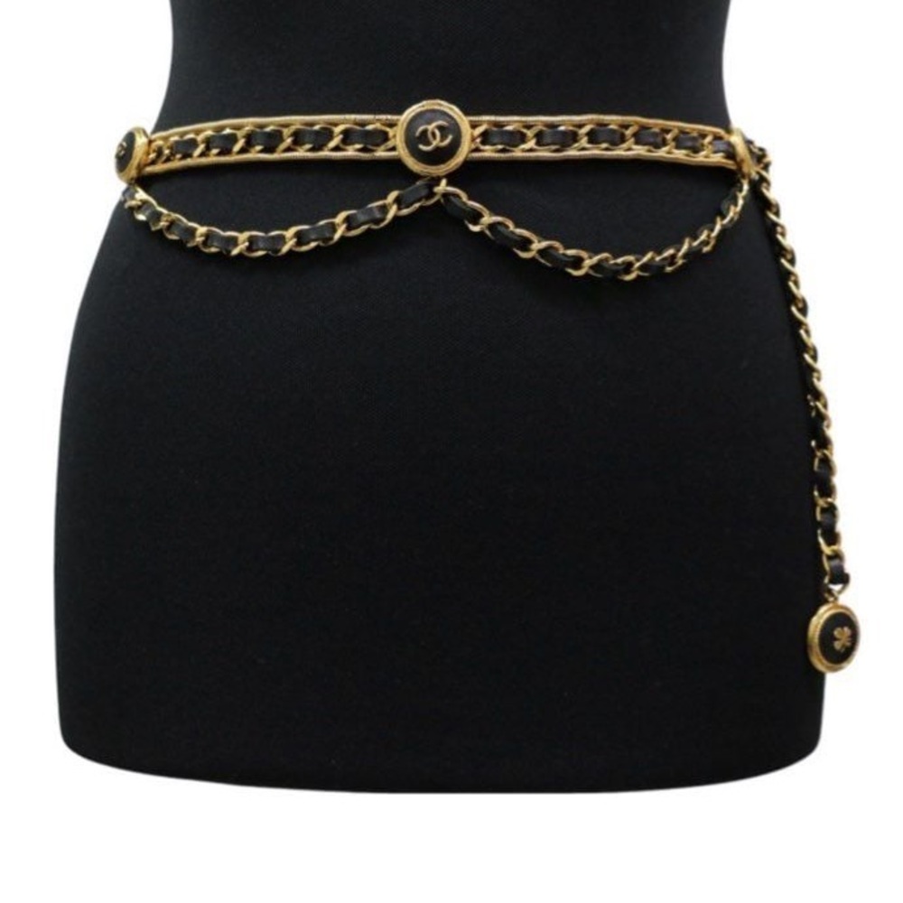 Authentic CHANEL 1990s NEW vintage triple leather chain belt clover charm RARE - Picture 5 of 15